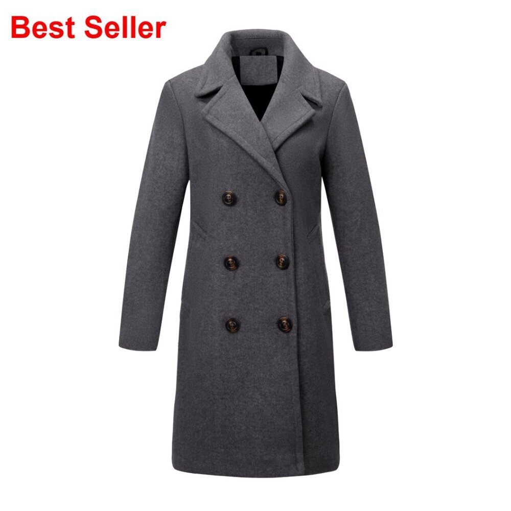 Women's Wool Pea Coat with Detachable Faux Fur Collar Slim Fit